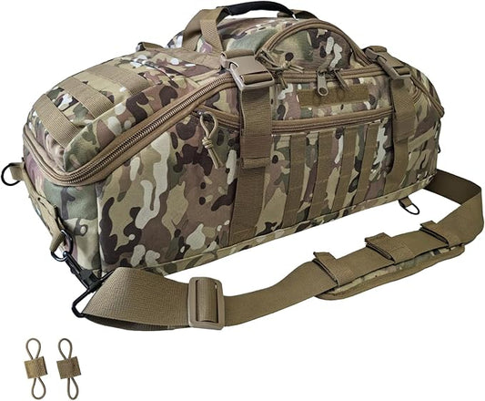 55L Large Duffle Bag, 3-in-1 Tactical Backpack MOLLE Pack for Sports, Gym, Outdoor, CP