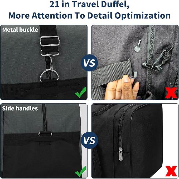 21 inch Gym Bag for Men - 40L Travel Duffel Bag Sport Duffle Bags for Weekend Overnight with Bottom Support (Dark Grey）