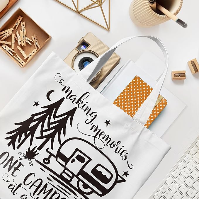WAlTPl Camping Tote Bag, Camping Gifts for Women Men，RV Camper Travel Canvas Tote Bag, Reusable Grocery Cloth Bags