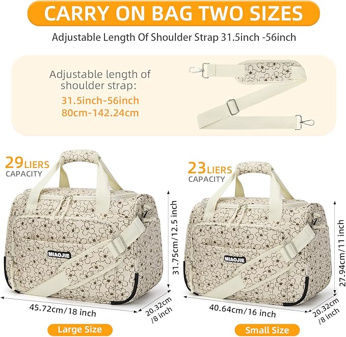 Underseat Carry On Luggage Lightweight Travel Tote Weekender Bag Overnight Duffle Bag for Travel, Travel Essentials Personal Item Travel Bag for Women, Corduroy Small Flower-16Inch