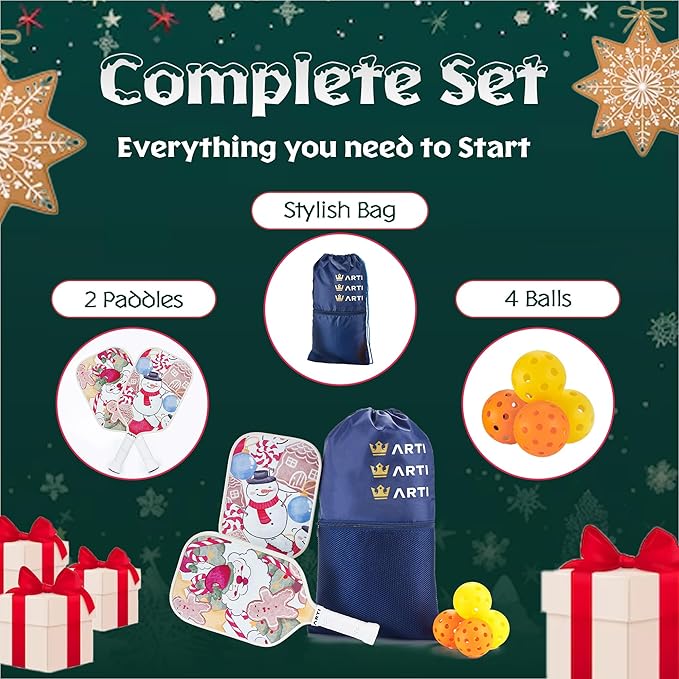 ARTI Pickleball Paddles Set of 2-USAPA Approved Fiberglass Surface Pickleball Set,2 Pickleball Rackets, 4 Balls and 1 Portable Carry Bag