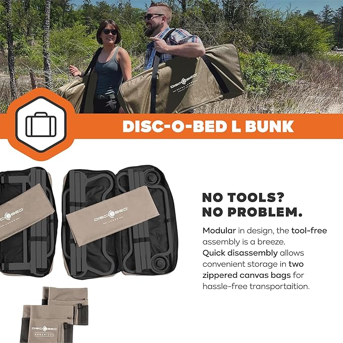 Disc-O-Bed Large Portable Bunk Camping Cots with Carry Bags - Heavy-Duty Indoor or Outdoor Sleeping System, Converts to Bench or Separate Beds, 500 lb Weight Capacity Per Cot