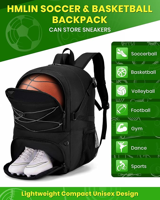 Basketball Backpack Large Sports Bag for Men&Youth,Gym Bag with Separate Ball & Shoes Compartment,Travel Bag for Basketball,Soccer,Volleyball