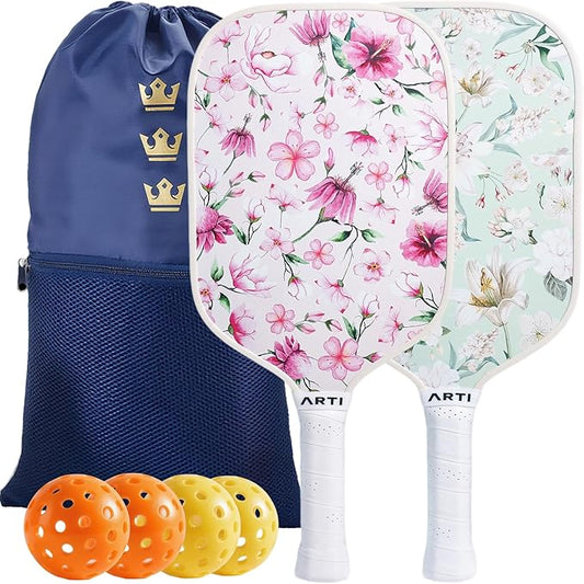 ARTI Pickleball Paddles Set of 2-USAPA Approved Fiberglass Surface Pickleball Set,2 Pickleball Rackets, 4 Balls and 1 Portable Carry Bag