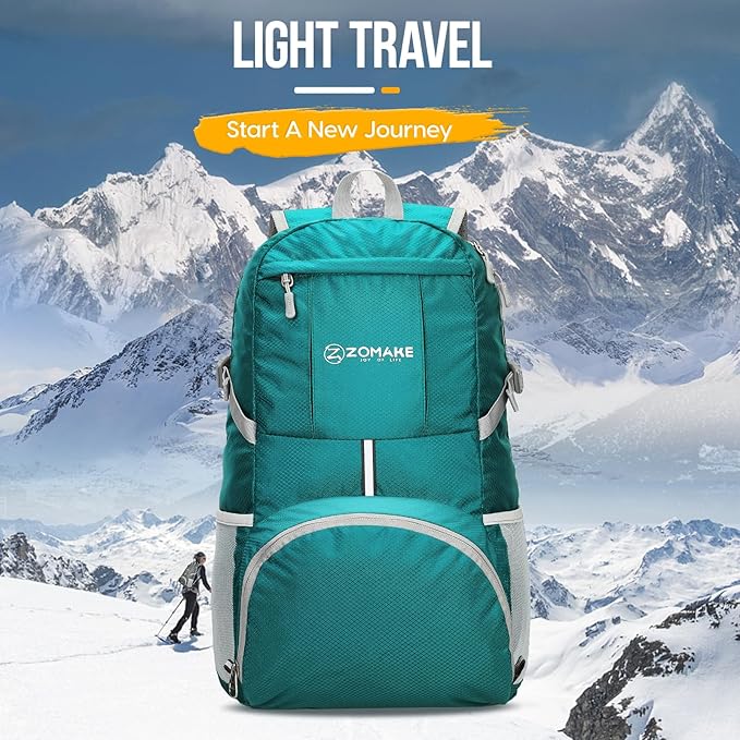 ZOMAKE Lightweight Packable Backpack 35L, Light Foldable Backpacks Water Resistant Collapsible Hiking Bag, Compact Folding Day Pack for Travel Camping(Lake Green)