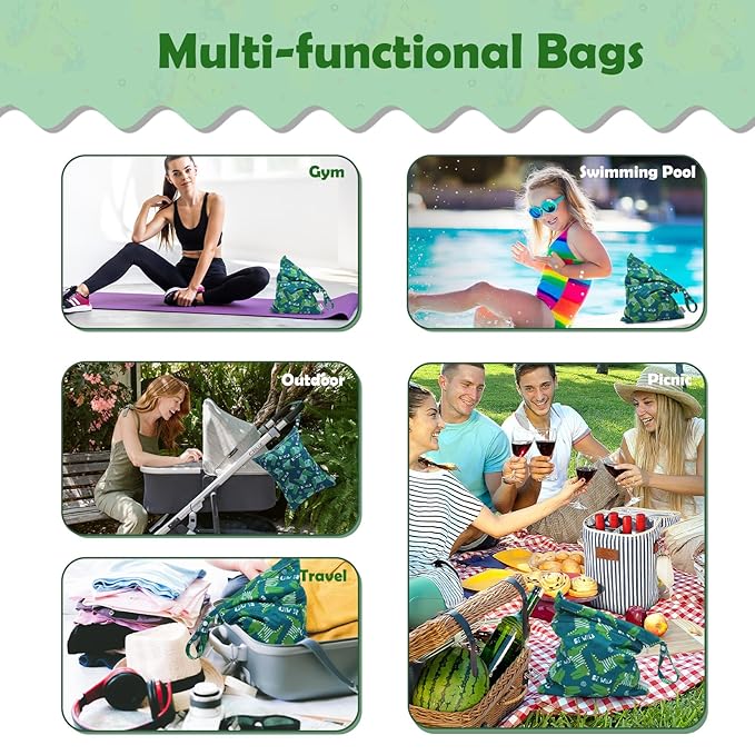 ALVABABY 3pcs Cloth Diaper Wet Dry Bags Waterproof Reusable with Two Zippered Pockets Travel Beach Pool Daycare Soiled Baby Items Yoga Gym Bag for Swimsuits or Wet Clothes 3L-ZM16A