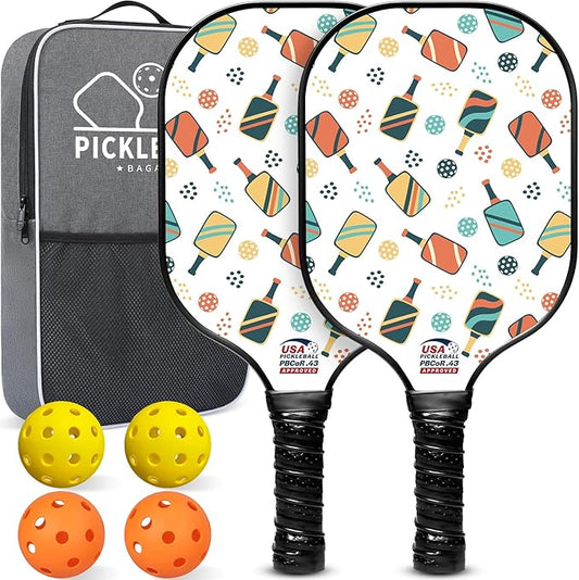 BAGAIL Pickleball Paddles, USAPA Approved Fiberglass Surface Pickleball Set, Lightweight Pickle Ball Rackets with 4 Balls, 1 Bag, Designed in California for Traction and Stability