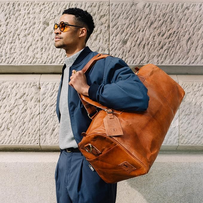 Berliner Bags Vintage Genuine Leather Duffle Bag Oslo for Travel or the Gym, Weekender, Travel Bag, Overnight Bag for Men and Women - Brown