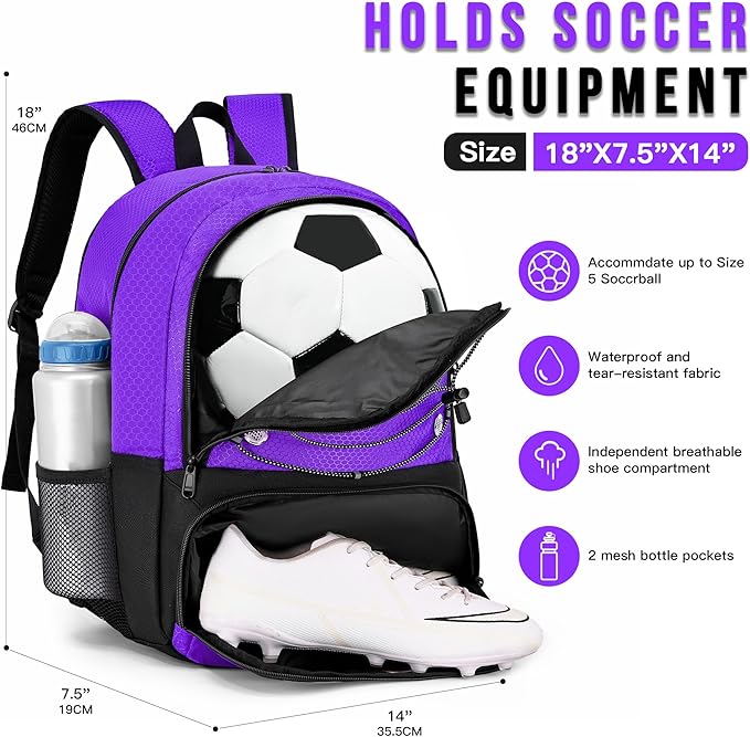 Youth Soccer Bag-Soccer Backpack&Backpack for Football Basketball,with Ball Compartment Separate Cleat Package