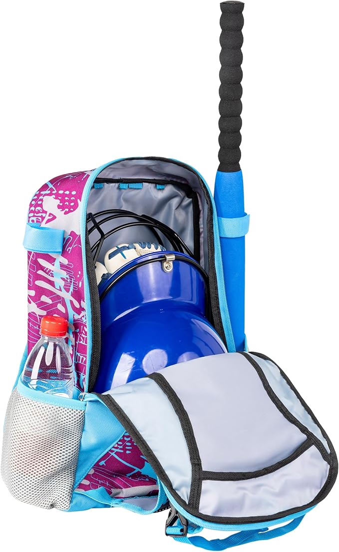 Youth Baseball Bat Bag Backpack, T-Ball & Softball Equipment Gear for Youth with Fence Hook, Lightweight Baseball Bat Backpack, Large Main Compartment for Helmet