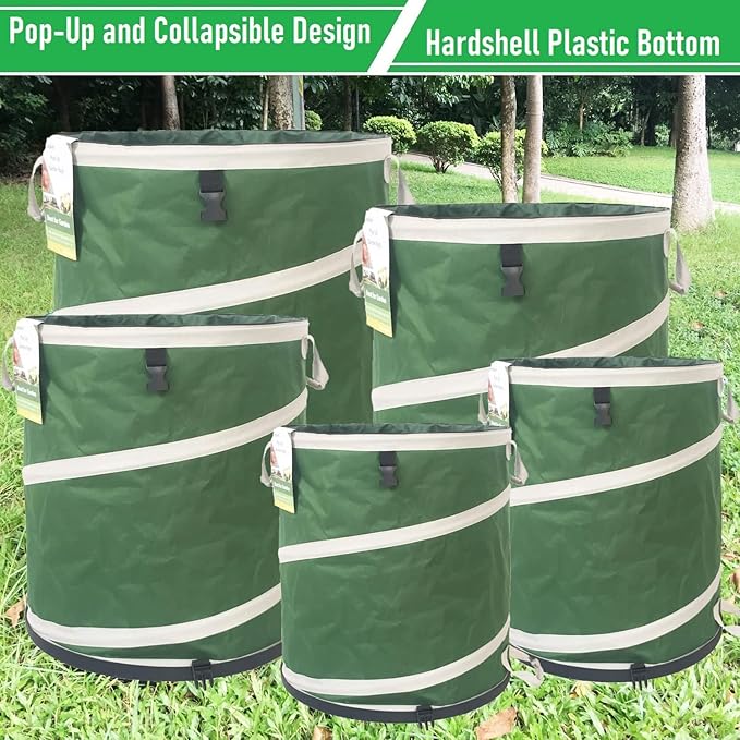 16-Gallon Collapsible Trash Can (16x19 in) Hard-Shell Bottom Yard Garden Bag,Pop-Up Trash Can,RV Camping Waste Bag,Recycling Bin,Laundry Hamper,Leaf Bags,Yard Waste Container,Lawn Grass,Weeds Basket