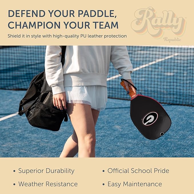Officially Licensed Collegiate Pickleball Paddle Cover - Lightweight PU Leather Material - Durable Foam Interior Protection with Zippered Closure - Fits Most Paddles on the Market
