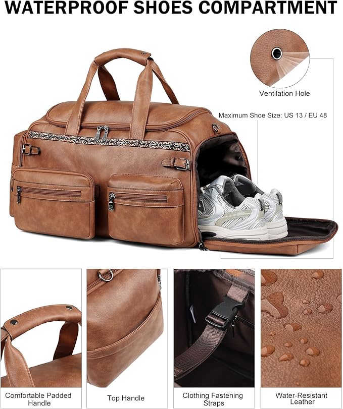 FADEON Duffle Bag for Women, Large Convertible Carry on Overnight Backpack, Designer Leather Mens Weekend Bags for Travel