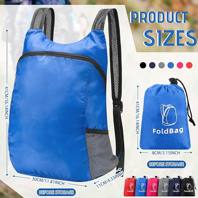 6 Pack Lightweight Packable Backpack 20L Hiking Daypacks Water Resistant Foldable Backpack for Women Men Travel Camping Cruise Outdoor, 6 Colors