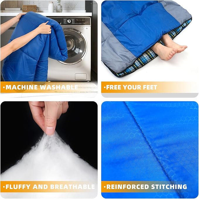 Cotton Flannel Lined Sleeping Bag for Adults Teens Kids, Cold Weather &Warm, 3 Seasons, Lightweight Compact Camping Essentials Equipment, Hiking, Outdoor, Travel