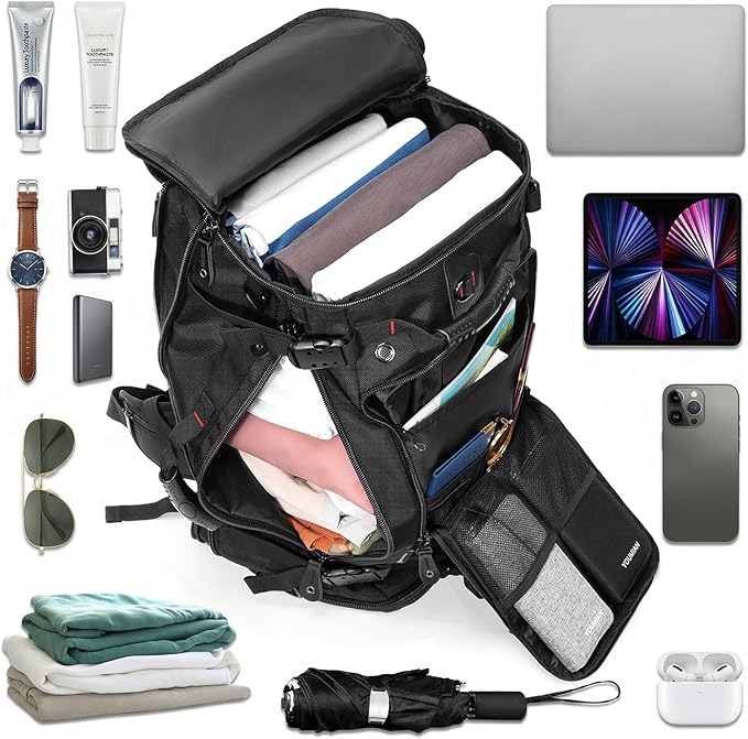 YOUMIAN Large Capacity For Travel Hiking Sports Carry On Backpack Durable Convertible Duffle Bag Laptop airplane (Black, 60L-Large DualMainOpening)