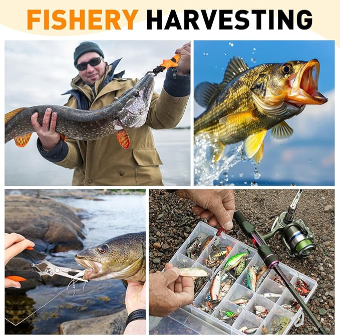 Eccliy 6 Pcs Fishing Tackle Bag Backpack with Rod Holders, Tackle Box, Fishing Pliers Kit and Fish Lip Gripper, Fish Gear and Equipment Fisherman Gift for Men Women