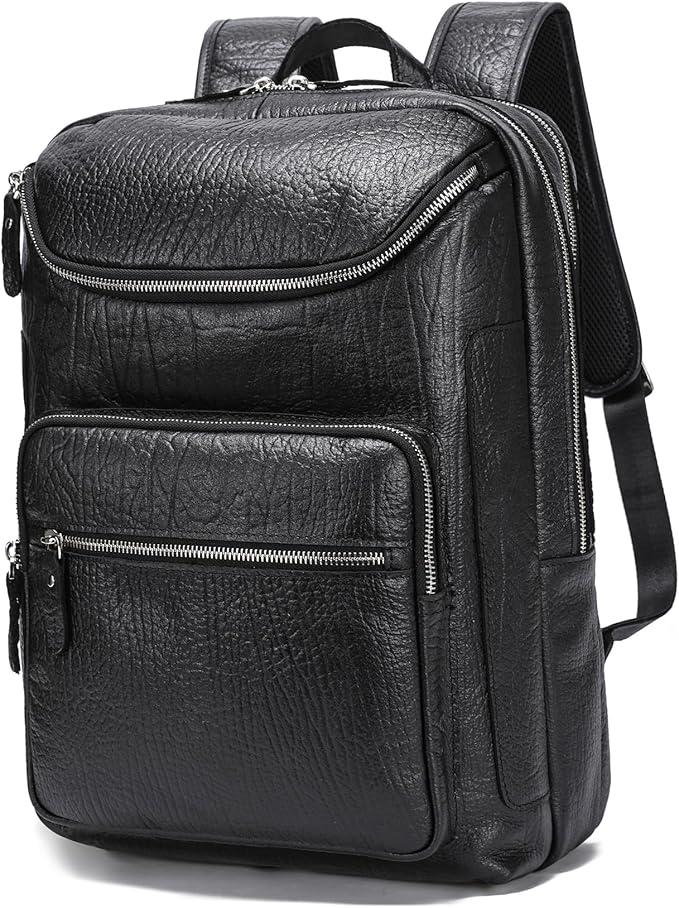LANNSYNE Full Grain Leather Backpack For Men, 15.6" Leather Laptop Backpack Hiking Travel Bag Camping Rucksack