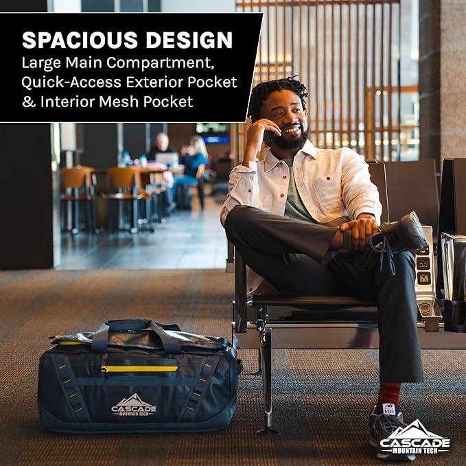 Cascade Mountain Tech 60L Duffle Bag, Convertible Travel Duffel Bag for Men Women, Water Resistant & Tear Resistant