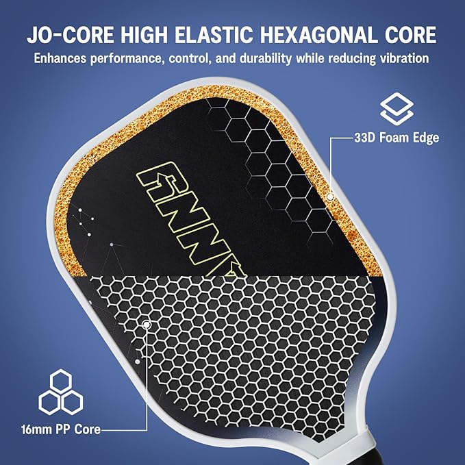 Graphite Pickleball Paddles Set- Premium Rackets Fiber Face & Polymer Honeycomb Core Pickleball Set Includes Pickleball Paddles + Pickleball Balls+ Replacement Soft Grip + 1 Bag