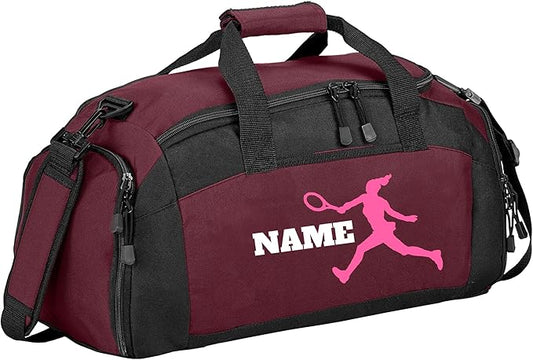 Personalized Sports Duffle Bag with Shoe Compartment (Tennis(Female), Maroon)