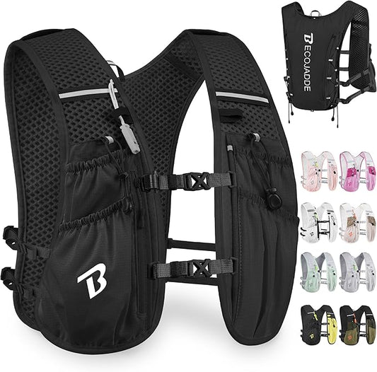 BECOJADDE Running Vest Hydration Backpack for Men Women, 5L Lightweight Running Backpack Hydration Pack for Marathon, Trail, Cycling, Hiking, Jogging