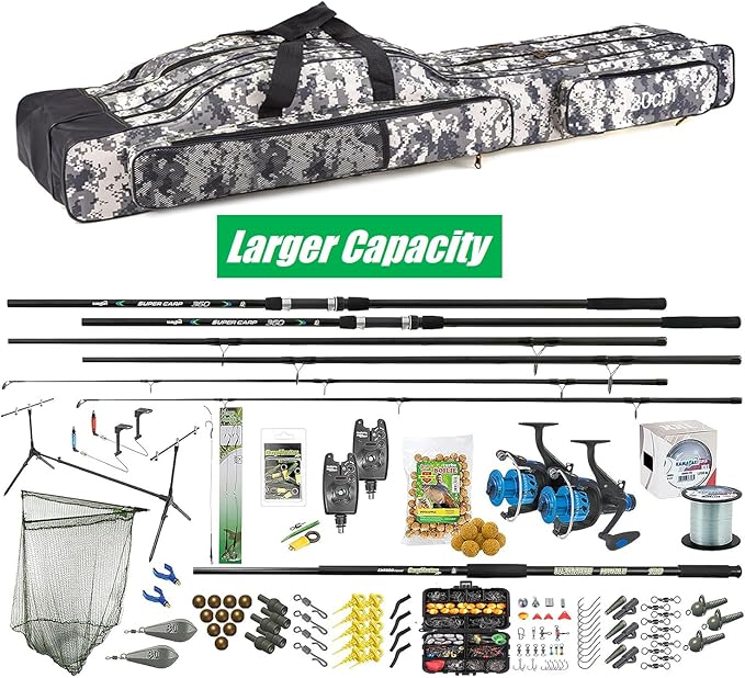 3 Layers Fishing Pole Bag,Portable 3 Layers Oxford Folding Rod Carry Case,Fishing Reel Tackle Storage Bag Case