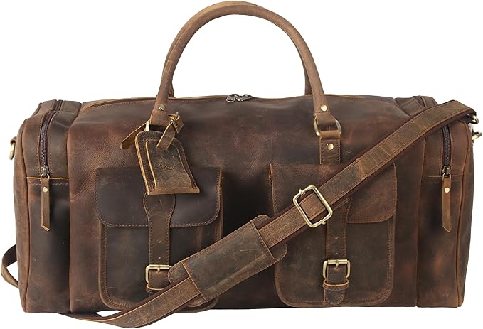 KomalC 24 inch Duffel Bag Travel Sports Overnight Weekend Leather Duffle Bag for Gym Sports Cabin Holdall bag