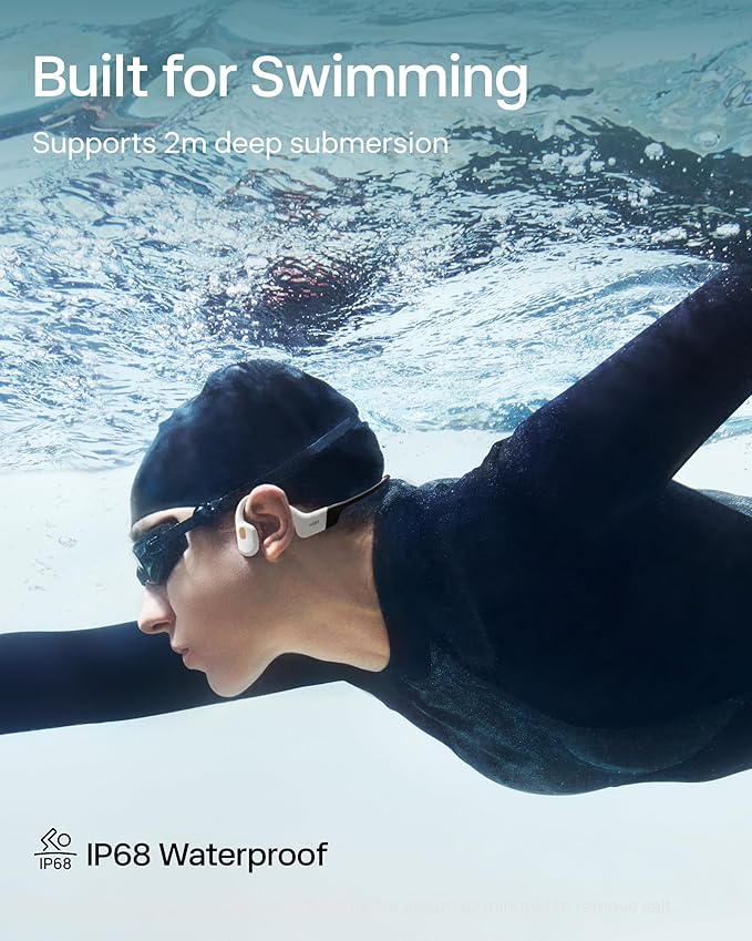 SHOKZ OpenSwim Pro - Open-Ear Bluetooth & MP3 Bone Conduction Sport Headphones, Swimming Headphones, IP68 Waterproof, White