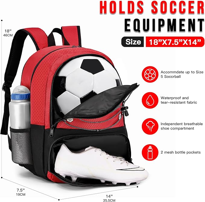 Youth Soccer Bag-Soccer Backpack&Backpack for Football Basketball,with Ball Compartment Separate Cleat Package