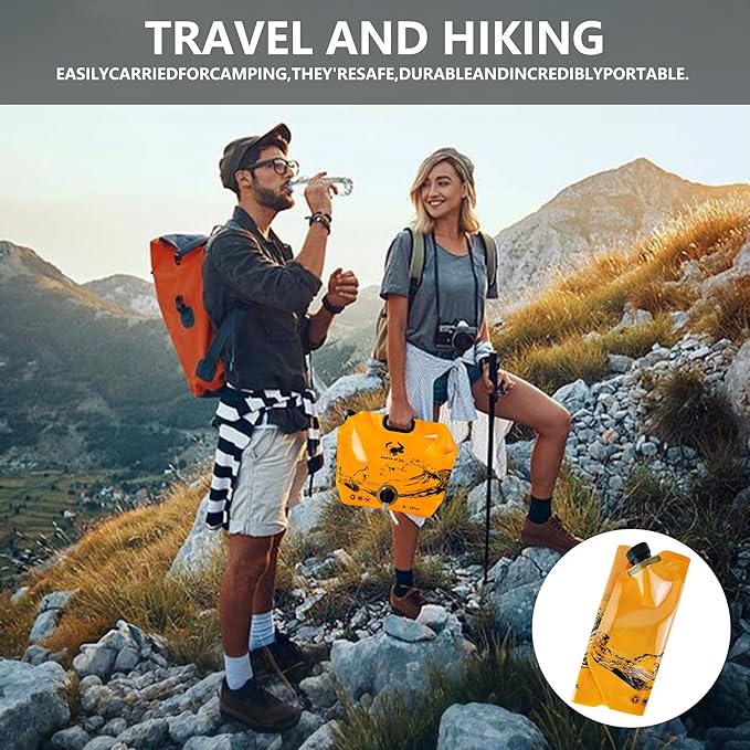 Collapsible 8L Water Storage Bag, BPA-Free Portable Folding Water Jug with Adjustable Faucet, Leakproof Emergency Water Bag for Camping, Hiking, Riding, Outdoor Sport (4, Blue & Orange)