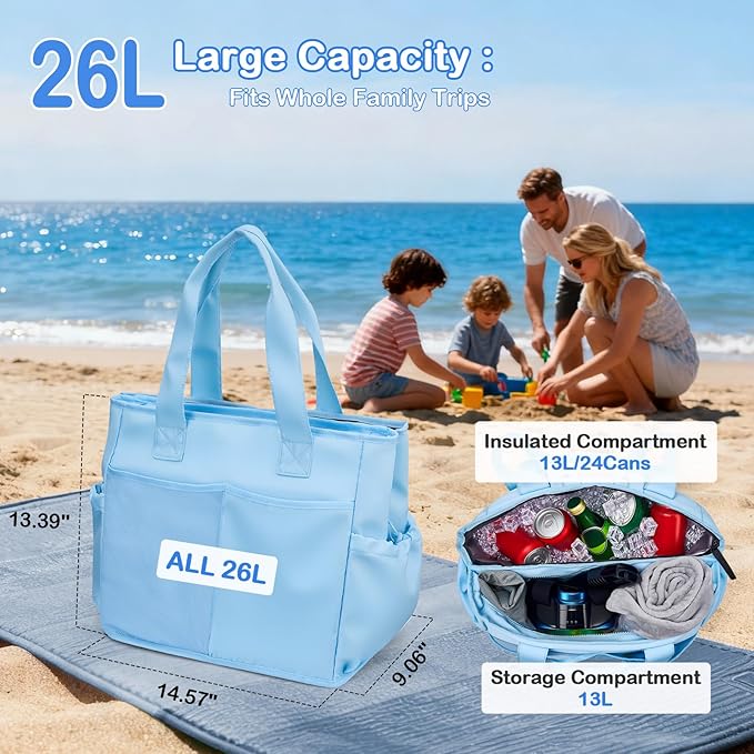Odoland Soft Cooler Bag, Collapsible Leakproof Insulated Cooler Bag with Multi-Pocket Design, Portable Soft Side Cooler Backpack for Beach, Picnic, Camping, Travel and Daily Use for Women
