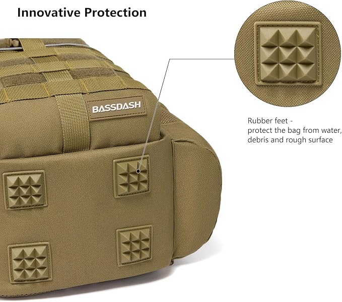 BASSDASH Convertible Fishing Backpack Sling Bag with Rod Holder, Adjustable Tactical Water-Resistant Tackle Storage Pack FP07