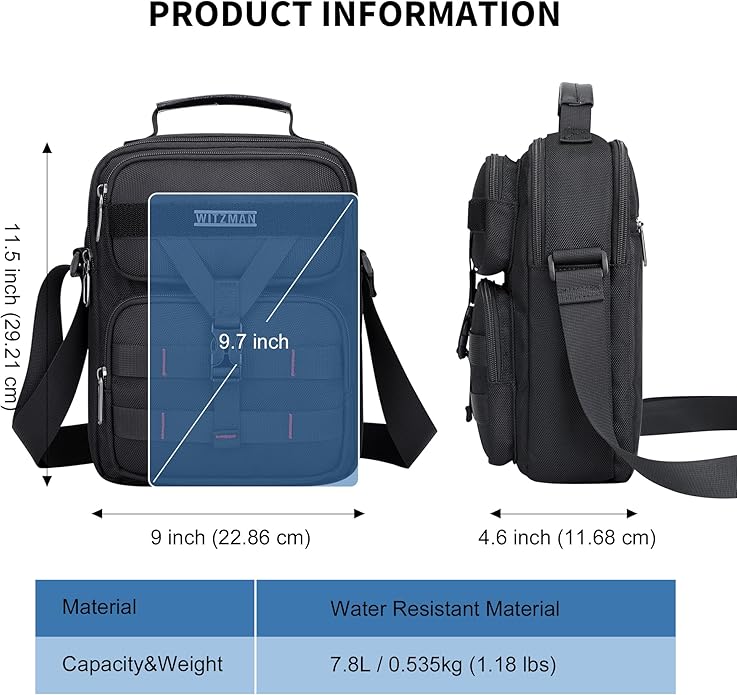 WITZMAN Crossbody Bag for Men Travel Small Shoulder Bags Lightweight Man Purse Messenger Bag for Casual Daliy Work Traveling