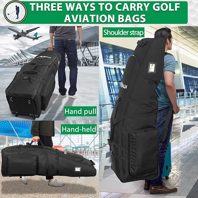 AKOZLIN Golf Travel Bag Case Waterproof Universal Foldable Golf Club Cover with Wheels for Airlines Travel