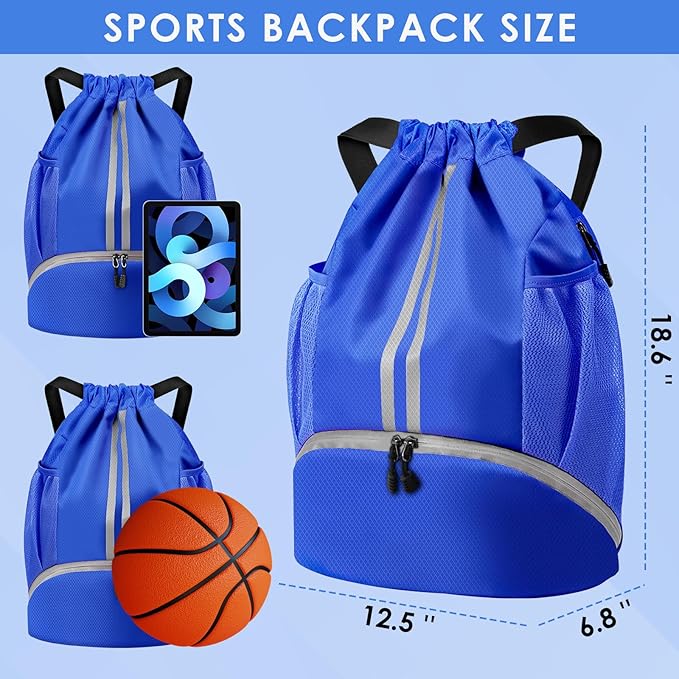 BROTOU Soccer Bags, Football Backpack, Volleyball Bag, Drawstring Backpack with Ball and Shoe Compartment, Football bags for Equipment Swim Gym Bag
