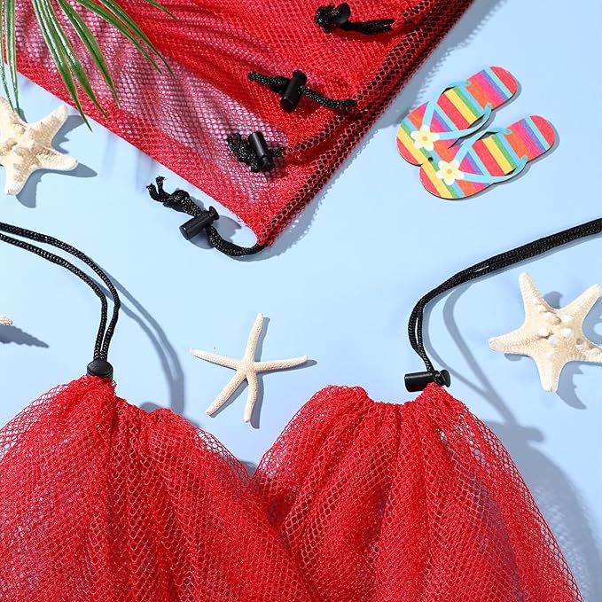 6 Pcs large Mesh Bag 24 x 48 inch Ball Mesh Drawstring Storage Sports Equipment Bag for Balls Beach