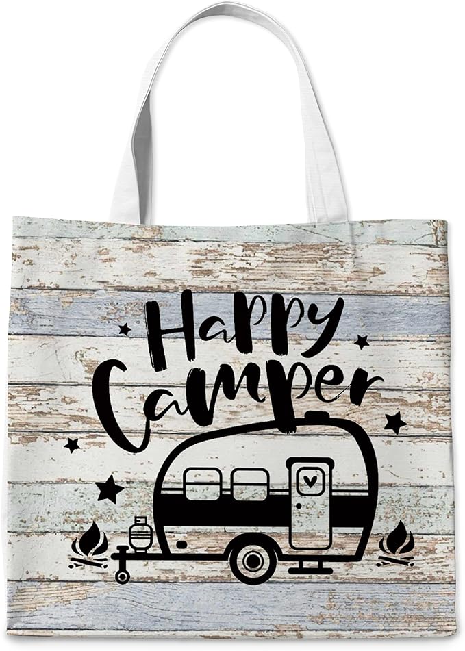 WAlTPl Camping Tote Bag, Camping Gifts for Women Men，RV Camper Travel Canvas Tote Bag, Reusable Grocery Cloth Bags
