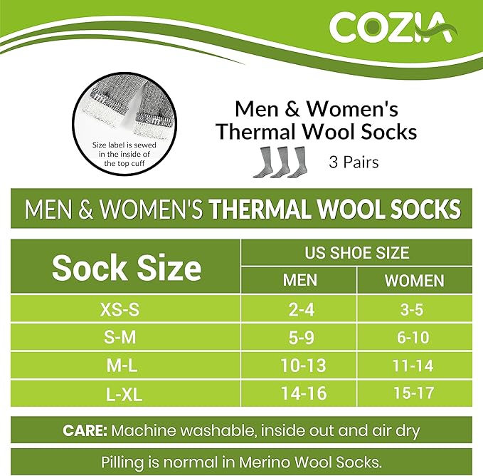 COZIA Merino Wool Socks for Men & Women Casual Warm Winter Cozy Thermal Socks