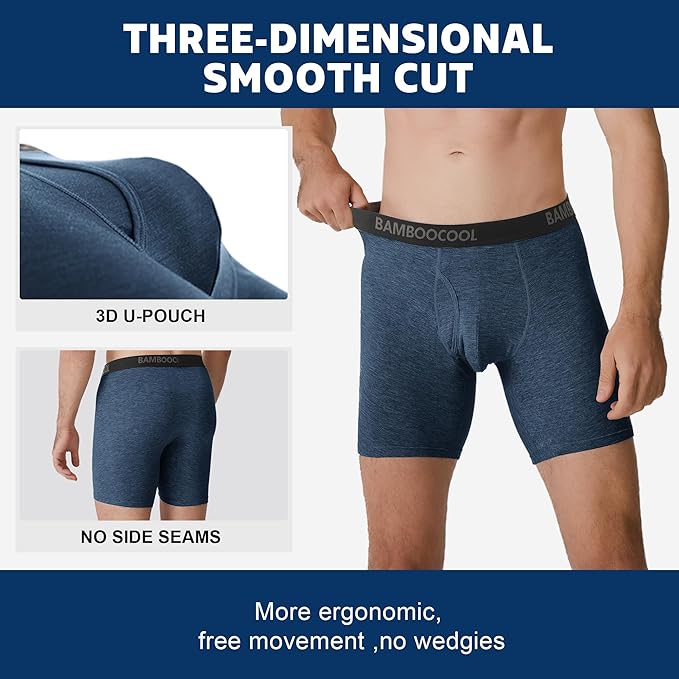 BAMBOO COOL Men's Underwear Breathable Boxer Briefs with Fly Moisture-Wicking Lightweight Underwear 7-Pack