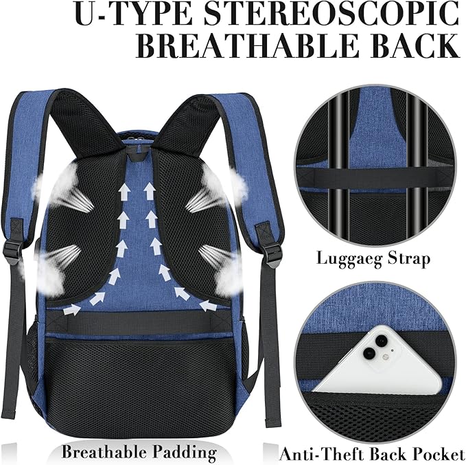 Backpack for Women and Men, Extra Large School Backpacks for Teens, Water Resistant Back Pack with USB Charging Port Fits 17 Inch Laptop, Business Anti Theft Sturdy Computer Bag Gifts, Blue