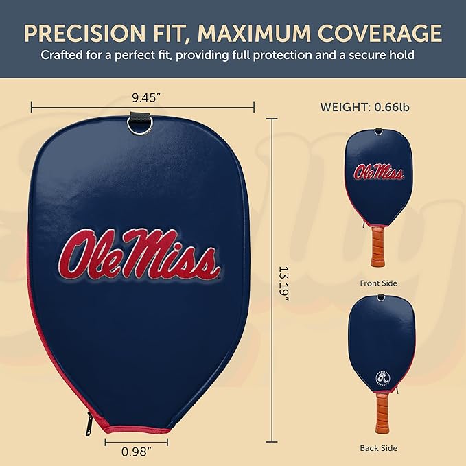 Officially Licensed Collegiate Pickleball Paddle Cover - Lightweight PU Leather Material - Durable Foam Interior Protection with Zippered Closure - Fits Most Paddles on the Market