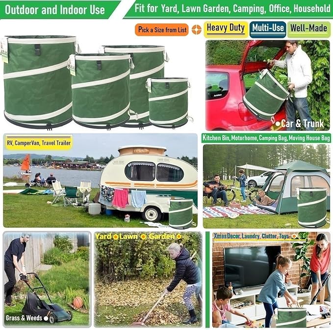 16-Gallon Collapsible Trash Can (16x19 in) Hard-Shell Bottom Yard Garden Bag,Pop-Up Trash Can,RV Camping Waste Bag,Recycling Bin,Laundry Hamper,Leaf Bags,Yard Waste Container,Lawn Grass,Weeds Basket