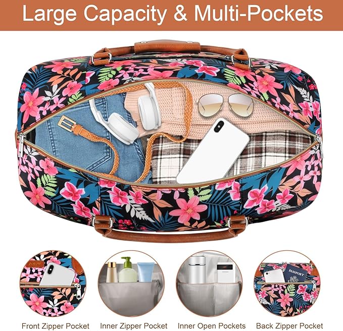 Weekender Bag for Women, Travel Duffel Bag Carry On Overnight Bag with Shoe Compartment Large Nylon Travel Weekend Tote Bag