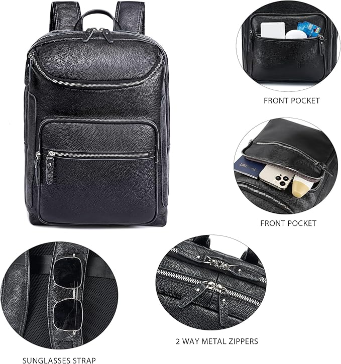 LANNSYNE Leather Backpack For Men, 15.6" Leather Laptop Backpack Hiking Travel Bag Camping Rucksack