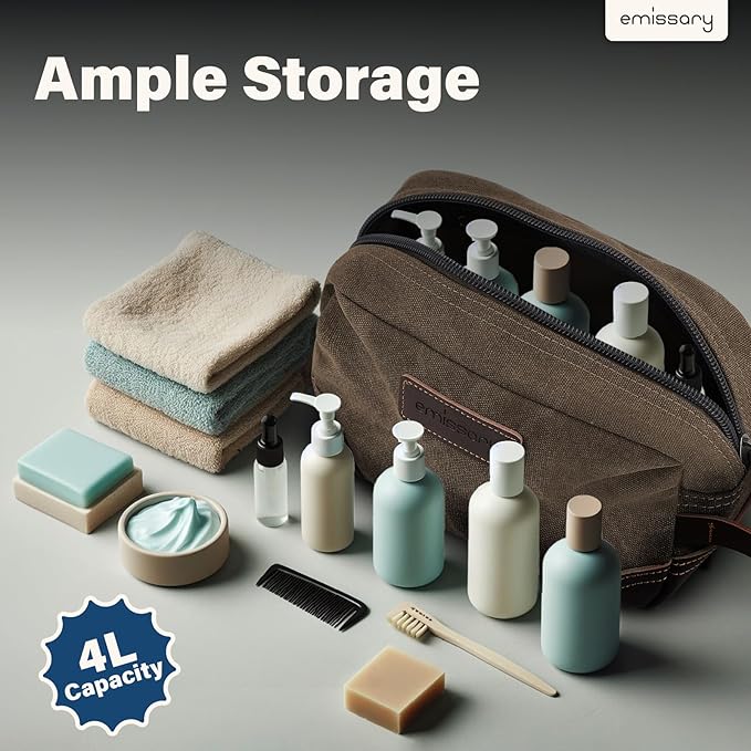 emissary Men's Toiletry Bag, Leather and Canvas Travel Toiletry Bag, Dopp Kit for Men, Travel Bathroom Bag Men's Shaving Kit, Travel Kit Small Bags for Men, Shaving Bag for Travel Accessories (Coffee)