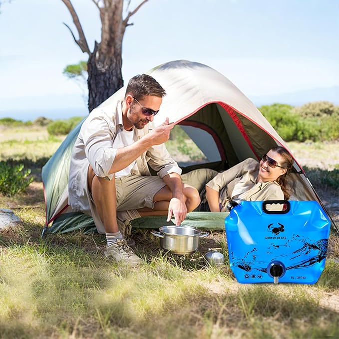 Collapsible 8L Water Storage Bag, BPA-Free Portable Folding Water Jug with Adjustable Faucet, Leakproof Emergency Water Bag for Camping, Hiking, Riding, Outdoor Sport (1, Blue)