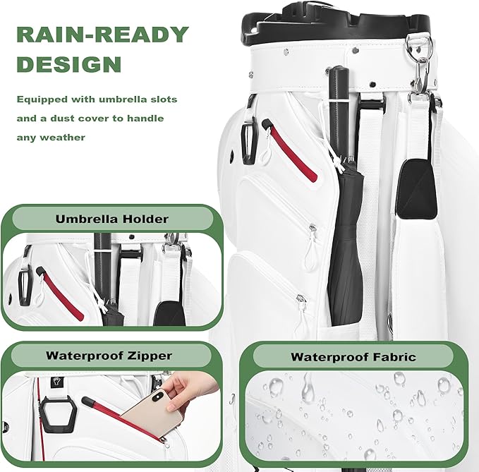 UNIHIMAL 14-Way Golf Cart Bag, Premium Full Length Golf Bag for Men with Magnetic Leather Pocket, Handles and Rain Cover