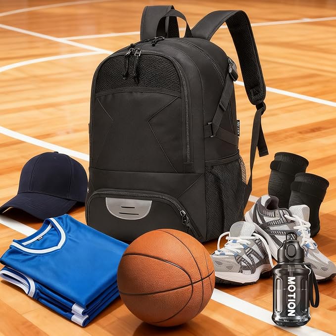 Basketball Backpack - Large Sports Equipment Bag with Ball Holder & Shoe Compartment for Basketball. (black)
