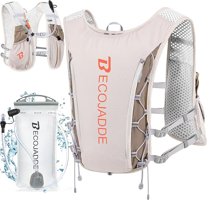 BECOJADDE Running Vest Hydration Backpack for Men Women, 5L Lightweight Running Backpack Hydration Pack for Marathon, Trail, Cycling, Hiking, Jogging
